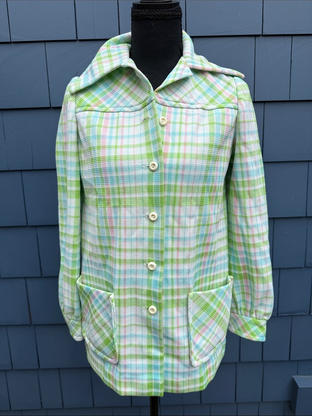 Vintage Pastel Plaid Top, shirt Coat in Green, Blue & Pink medium James Kenrob